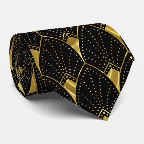 Shiny Gold Vintage Art Deco Pattern on Dark Gray Neck Tie