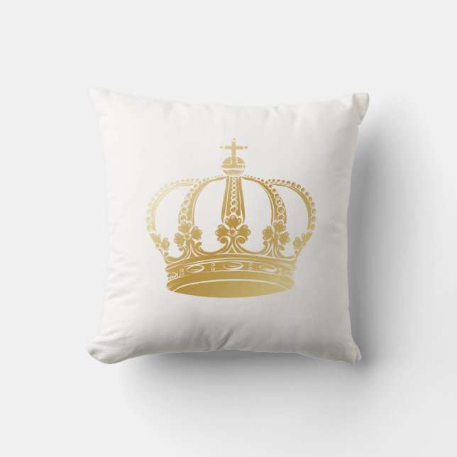 Shiny Gold Vintage Crown Throw Pillow (Front)