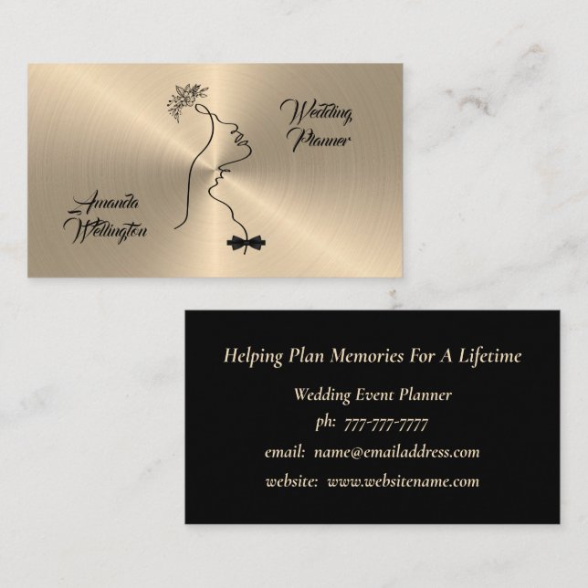 Shiny Gold Wedding Event Planner Business Card (Front/Back)