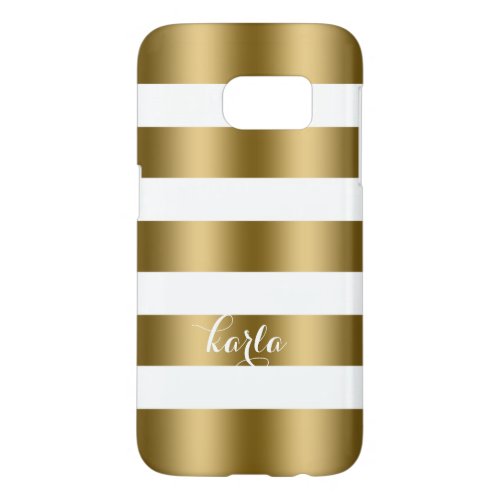 Shiny Gold  White Stripes Modern Pattern Samsung Galaxy S7 Case