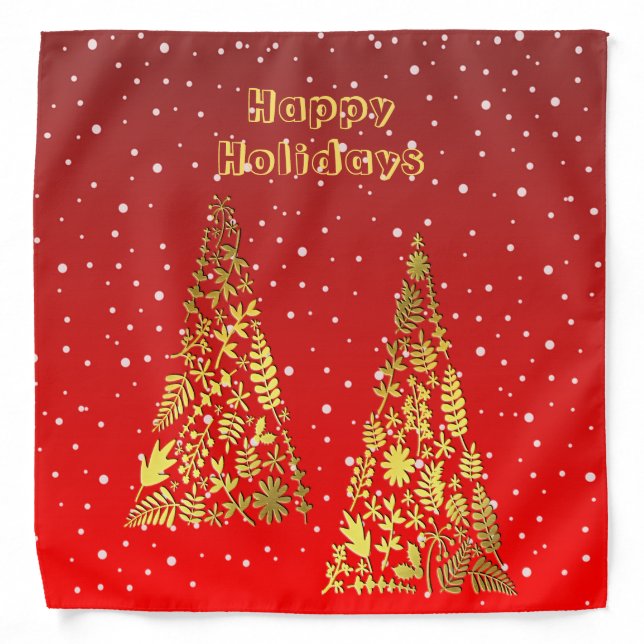 Shiny Golden Christmas Trees Holiday Bandana (Front)