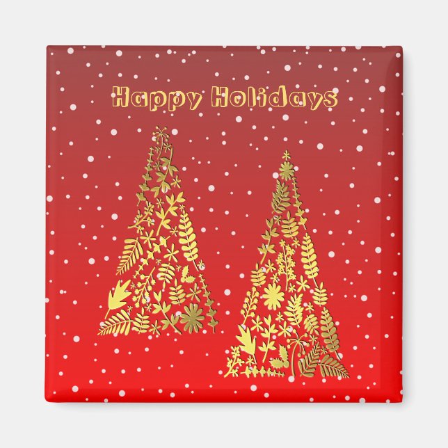 Shiny Golden Christmas Trees Holiday Magnet (Front)