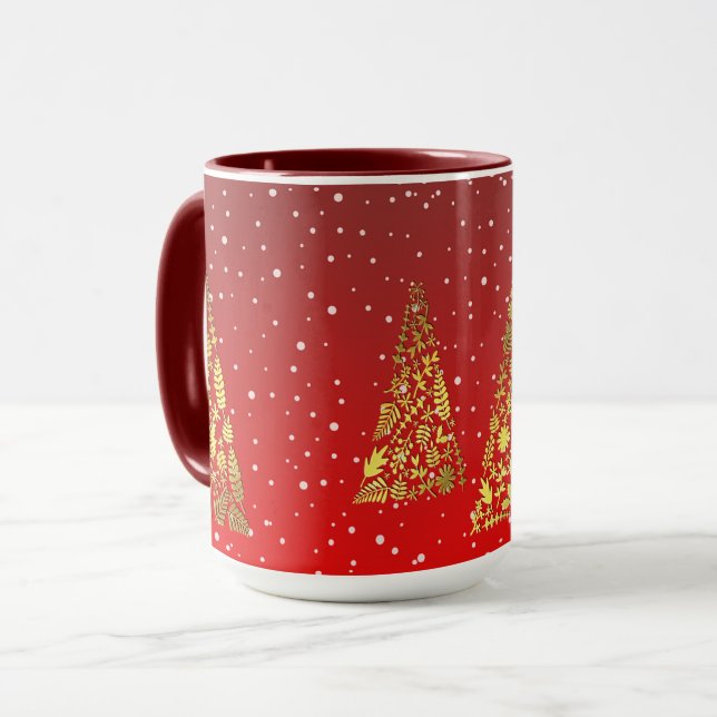 Shiny Golden Christmas Trees Holiday Mug (Front Left)