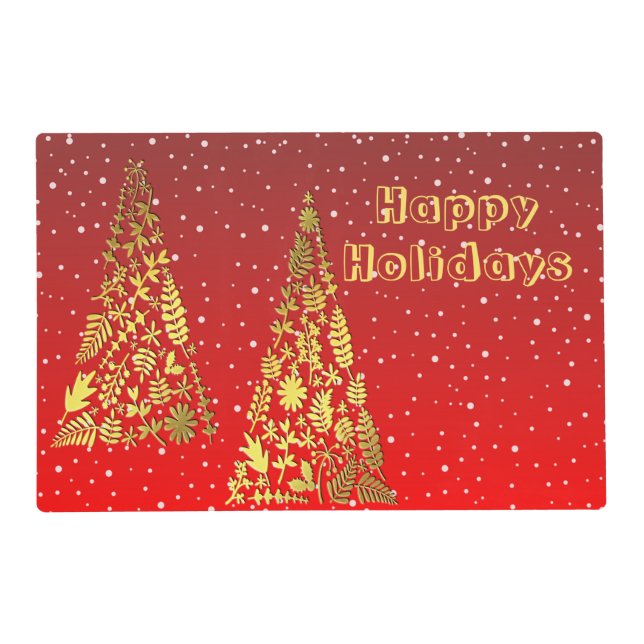 Shiny Golden Christmas Trees Holiday Placemat (Back)