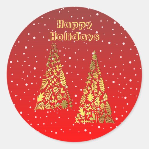 Shiny Golden Christmas Trees Holiday Sticker