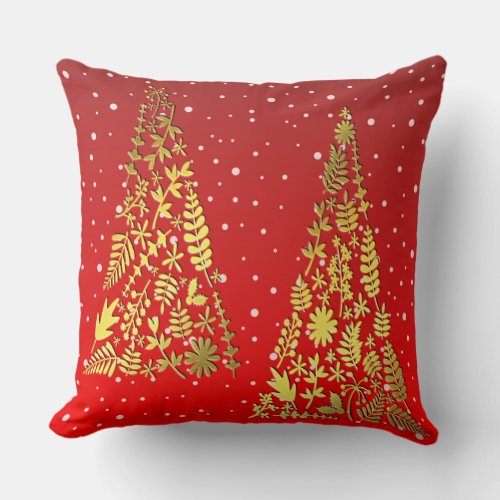 Shiny Golden Christmas Trees Holiday Throw Pillow