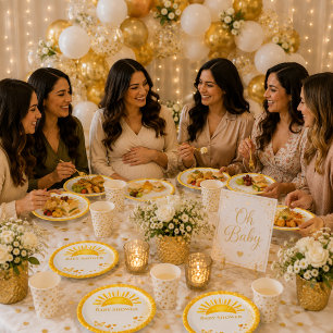 Shiny Golden Gender Neutral Sunshine Baby Shower Paper Plates