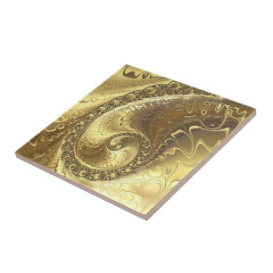 Shiny Golden Glitter Fractal - Luxury - Ceramic Tile