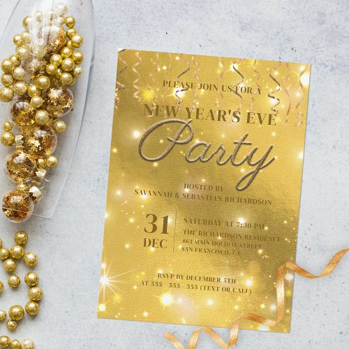 Shiny Golden Glitz Glamour New Years Eve Party Invitation