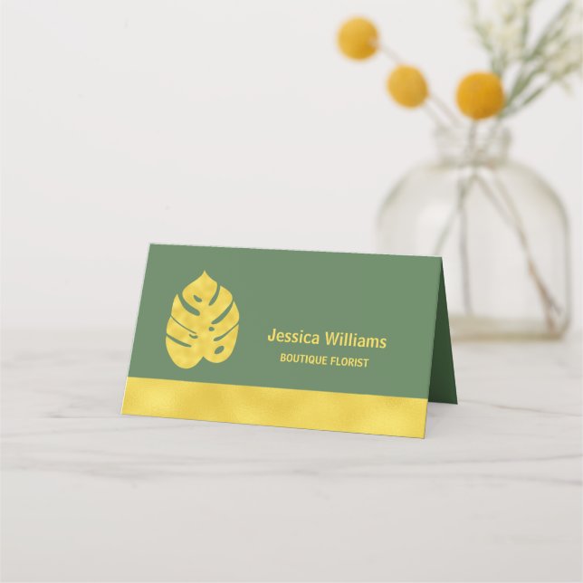 Shiny Golden Monstera leaves on dark green Loyalty Card (Front)