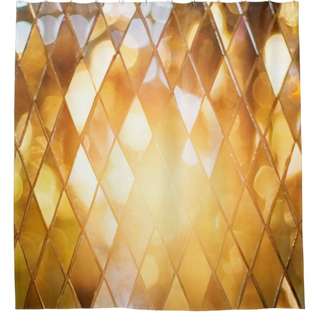 Shiny golden mosaic glass shower curtain (Front)