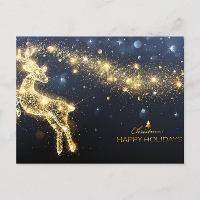 Shiny Golden Reindeer Merry Christmas Holiday Postcard (Front)