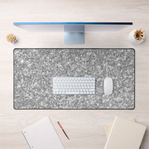 Shiny Gray And White Glitter Desk Mat