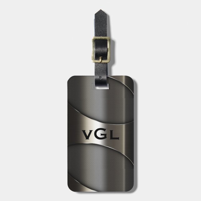 Shiny Gray Metallic Modern Geometric Design Luggage Tag (Front Vertical)