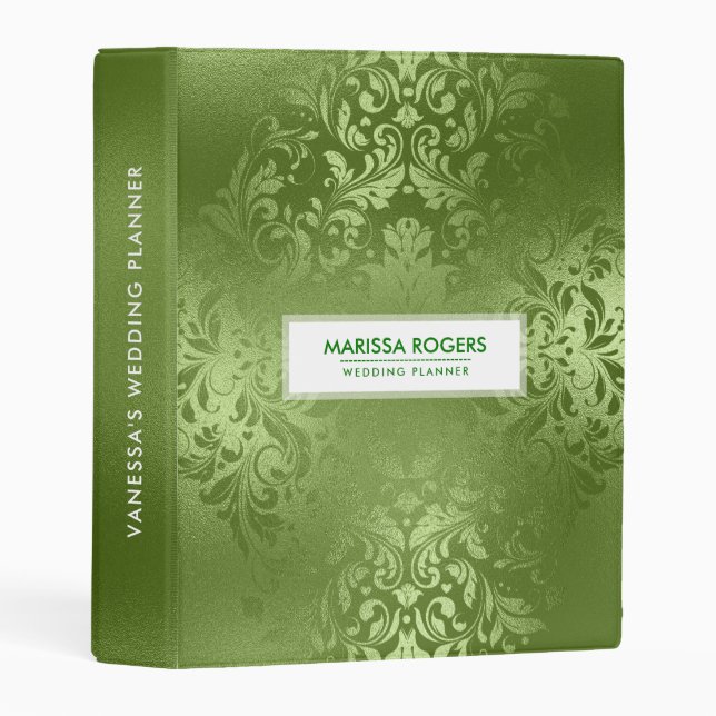 Shiny Green Background & Floral Green Lace Mini Binder (Front/Spine)