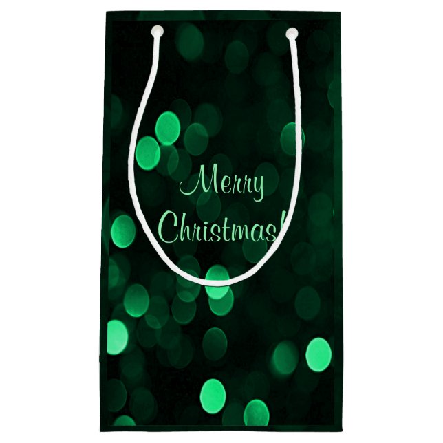 Shiny Green Christmas Lights Bokeh Merry Christmas Small Gift Bag (Front)