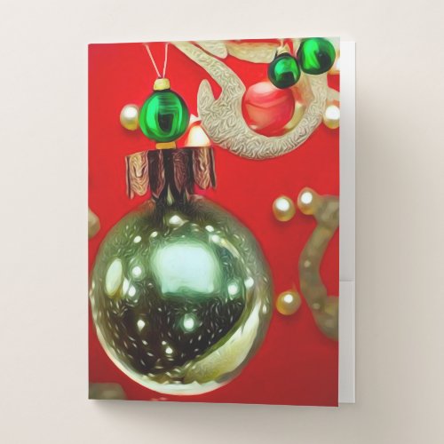 Shiny Green Christmas Ornament Pocket Folder