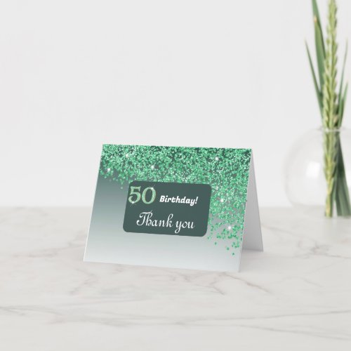 Shiny Green Glitter 50th Birthday Thank You 