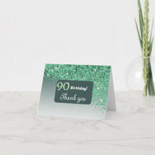 Shiny Green Glitter, 90th Birthday Thank You 