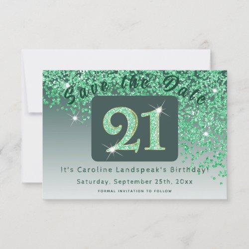 Shiny Green Glitter for 21st Birthday  Save The Date