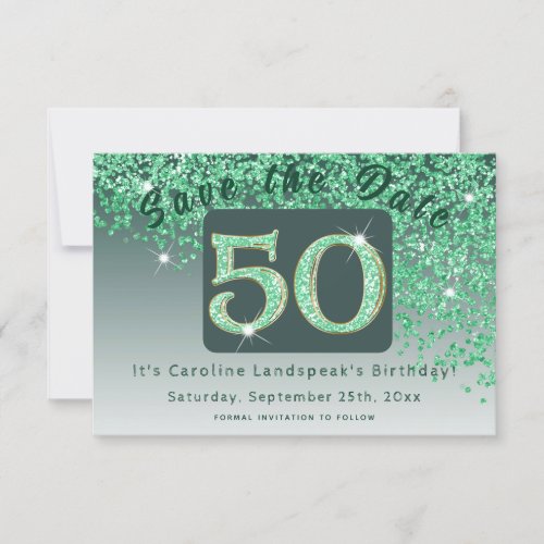 Shiny Green Glitter for 50th Birthday  Save The Date