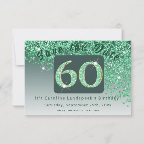 Shiny Green Glitter for 60th Birthday  Save The Date