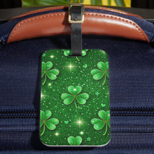 SHINY GREEN IRISH CELTIC SHAMROCKS LUGGAGE TAG