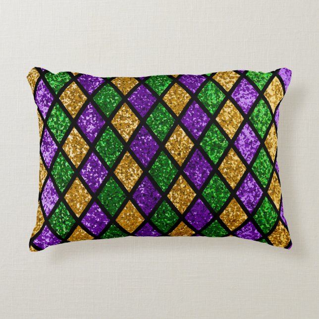 Shiny green, purple and golden glittering paillett accent pillow (Front)