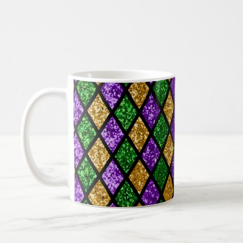 Shiny green purple and golden glittering paillett coffee mug
