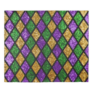Shiny green, purple and golden glittering paillett duvet cover