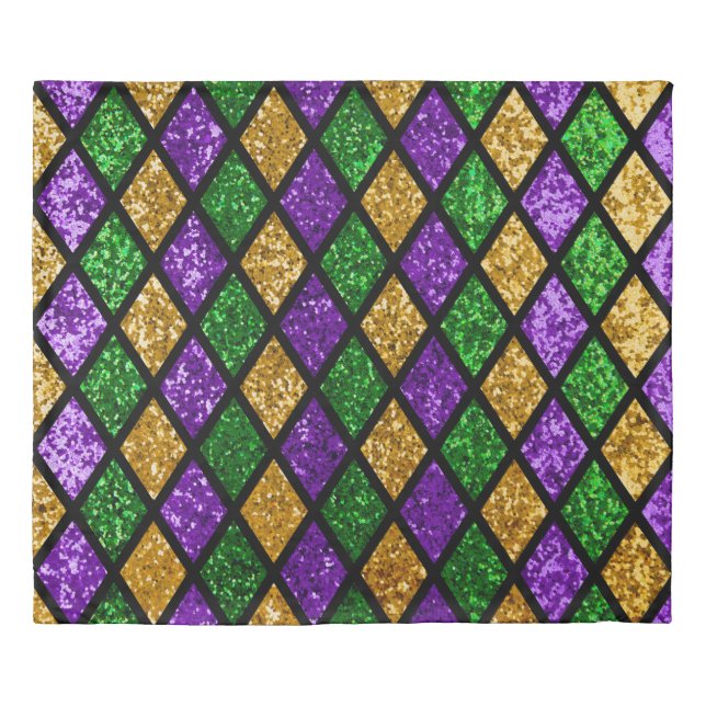 Shiny green, purple and golden glittering paillett duvet cover (Front)