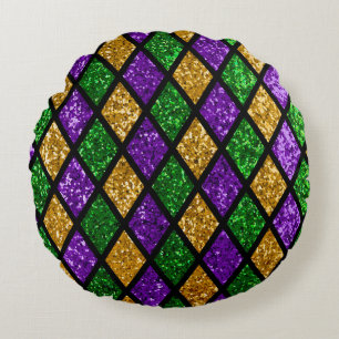 Shiny green, purple and golden glittering paillett round pillow