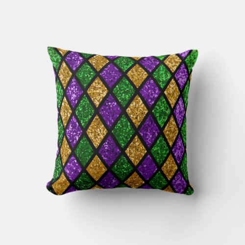 Shiny green purple and golden glittering paillett throw pillow