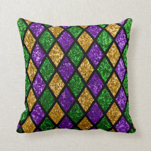 Shiny green, purple and golden glittering paillett throw pillow