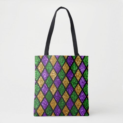 Shiny green purple and golden glittering paillett tote bag