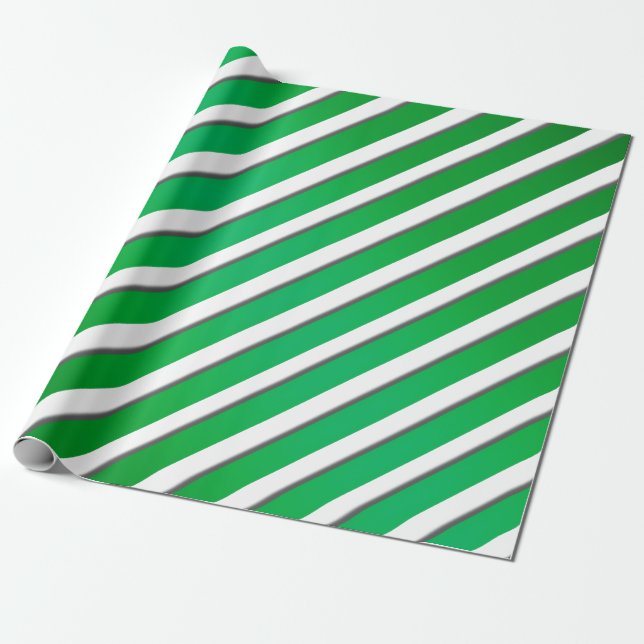 Shiny Green Ribbon Stripes Wrapping Paper (Unrolled)