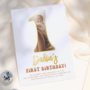 Shiny Groovy One Boho 70s Photo 1st Birthday Party Foil Invitation