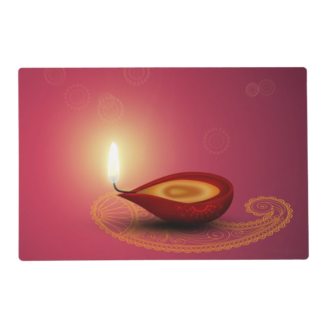 Shiny Happy Diwali Diya - Laminated Placemat (Front)