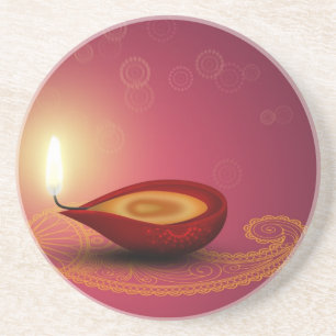 Shiny Happy Diwali Diya - Sandstone Coaster