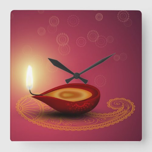 Shiny Happy Diwali Diya _ Wall Clock