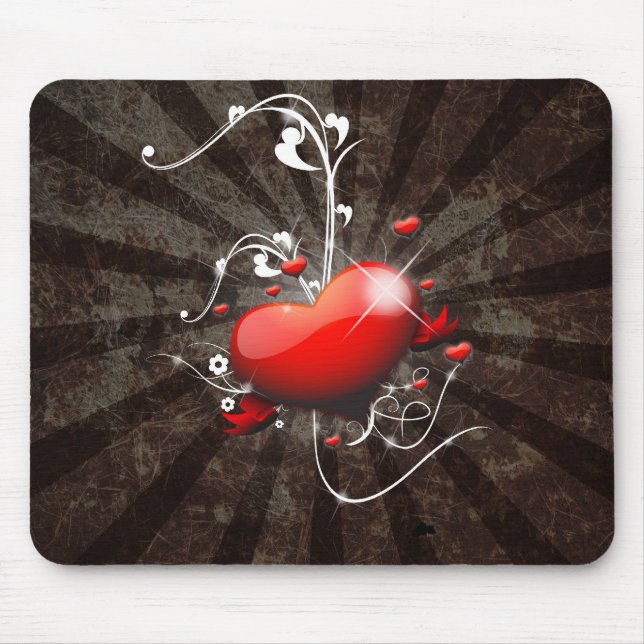 Shiny Heart with Swirly Grunge Background Mouse Pad (Front)