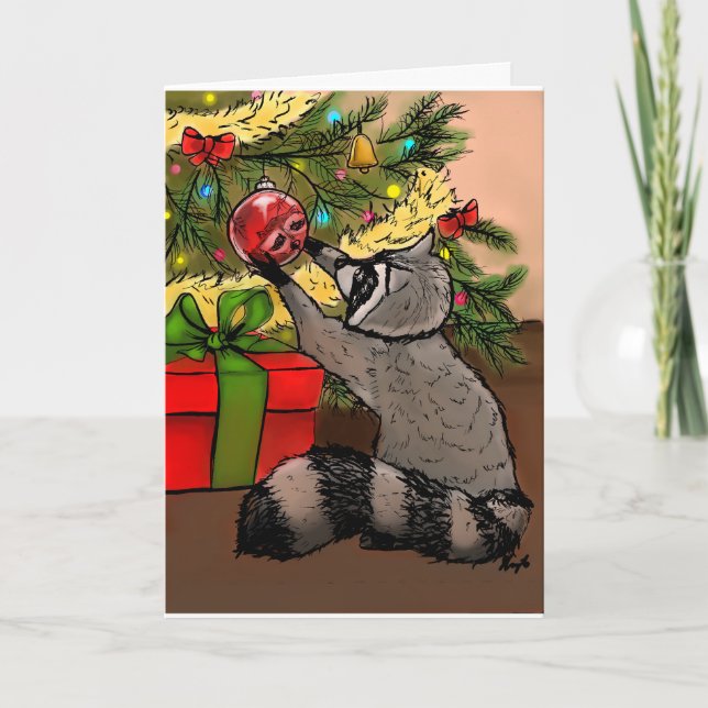 Shiny Holiday Raccoon Card (Front)
