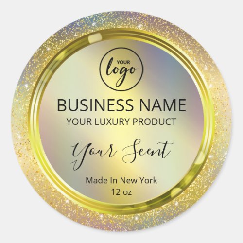 Shiny Holographic Gold Glitter Product Labels
