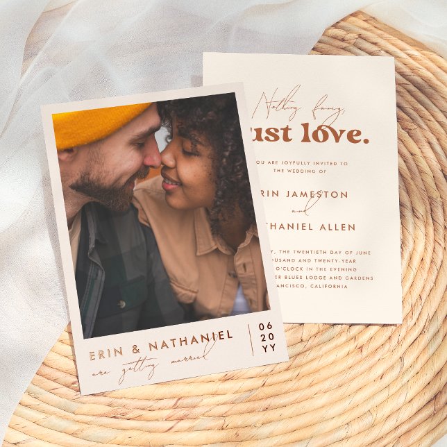 Shiny Just Love Cream Terracotta Retro Wedding Foil Invitation (Creator Uploaded)