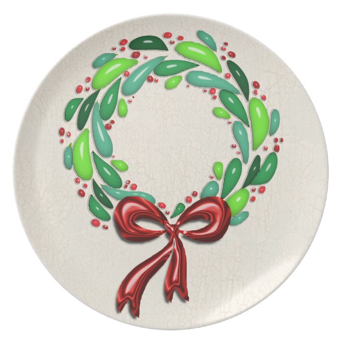 Shiny Laurel Leaf Wreath with Red Bow Dinner Plate