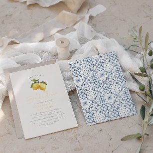 Shiny Lemon & Mediterranean Tiles Bridal Shower Foil Invitation