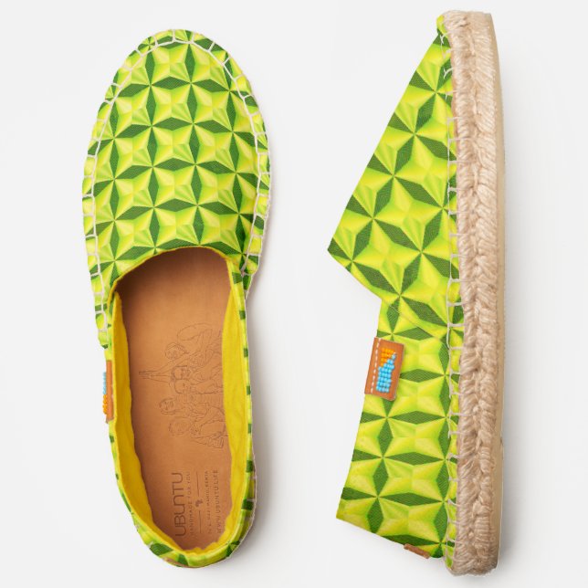 Shiny Light Green Stars Pattern with Lines, ZEA Espadrilles (Side)