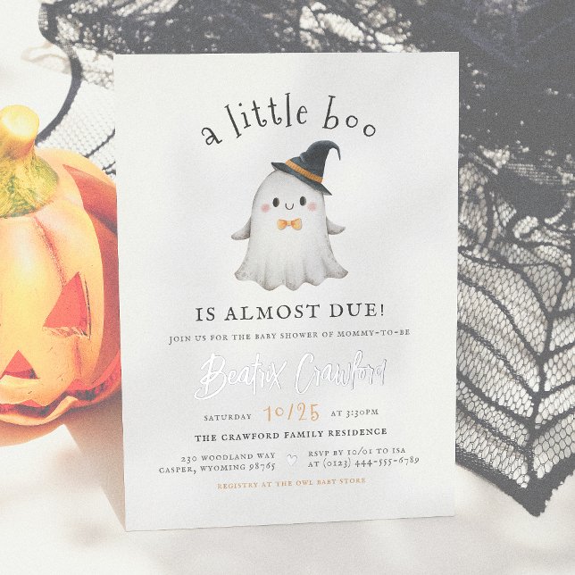 Shiny Little Boo Halloween Boy Baby Shower Foil Invitation (Creator Uploaded)