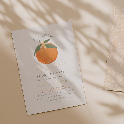  Shiny Little Cutie Orange Blossom Baby Shower Foil Invitation