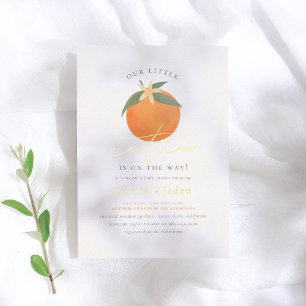 Shiny Little Cutie Orange Blossom Baby Shower Foil Invitation